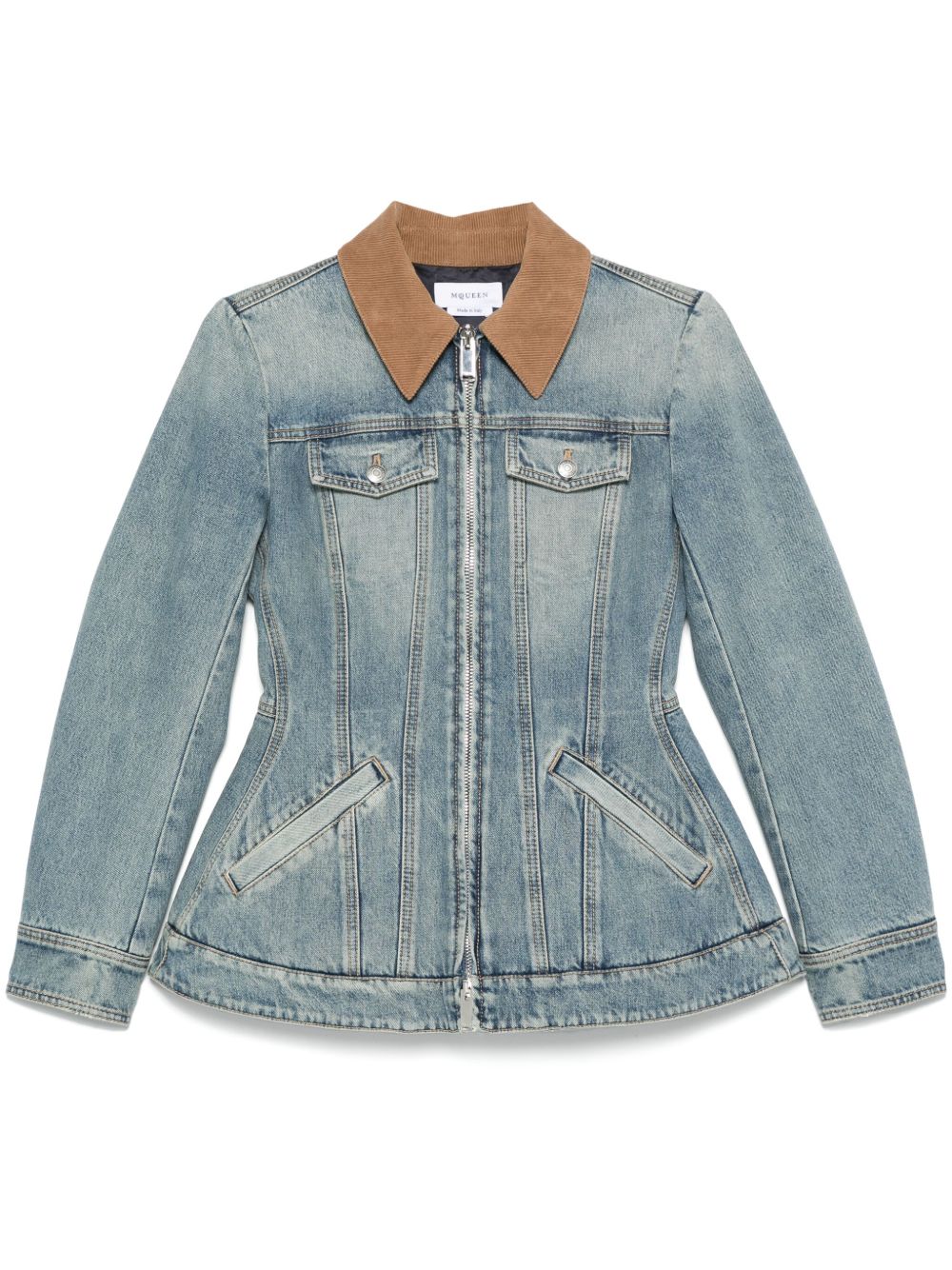 Alexander McQueen Flared Denim Jacket In Clear Blue