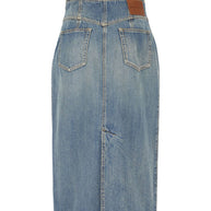 Alexander McQueen Denim High Waisted Long Skirt In Clear Blue