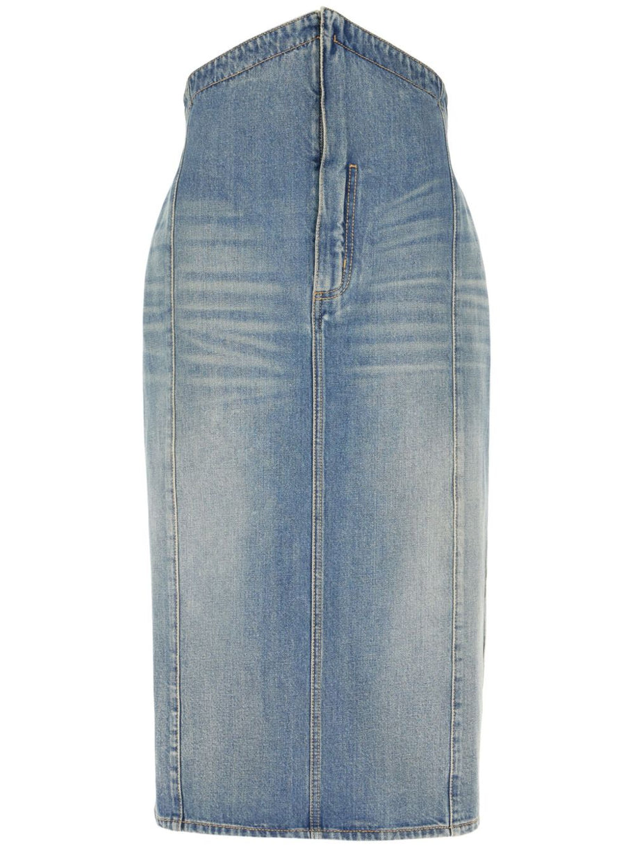 Alexander McQueen Denim High Waisted Long Skirt In Clear Blue