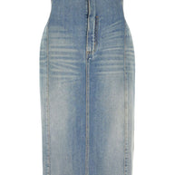 Alexander McQueen Denim High Waisted Long Skirt In Clear Blue