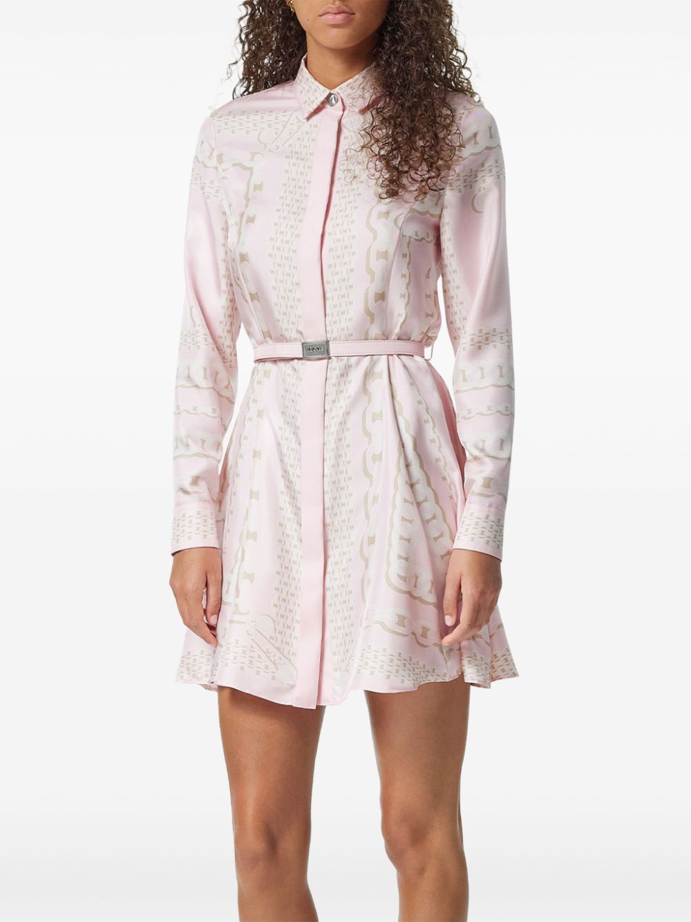 Versace Silk Belted Mini Dress In Pink