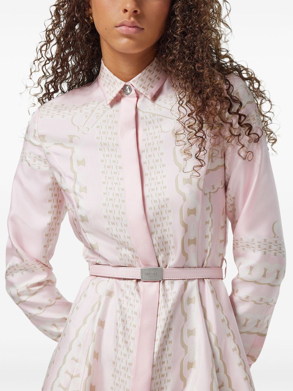 Versace Silk Belted Mini Dress In Pink