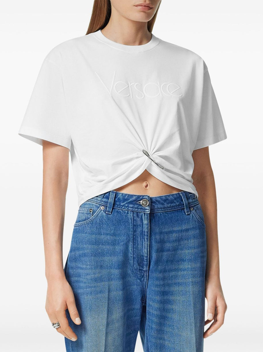 Versace Logo-embroidered T-shirt In White