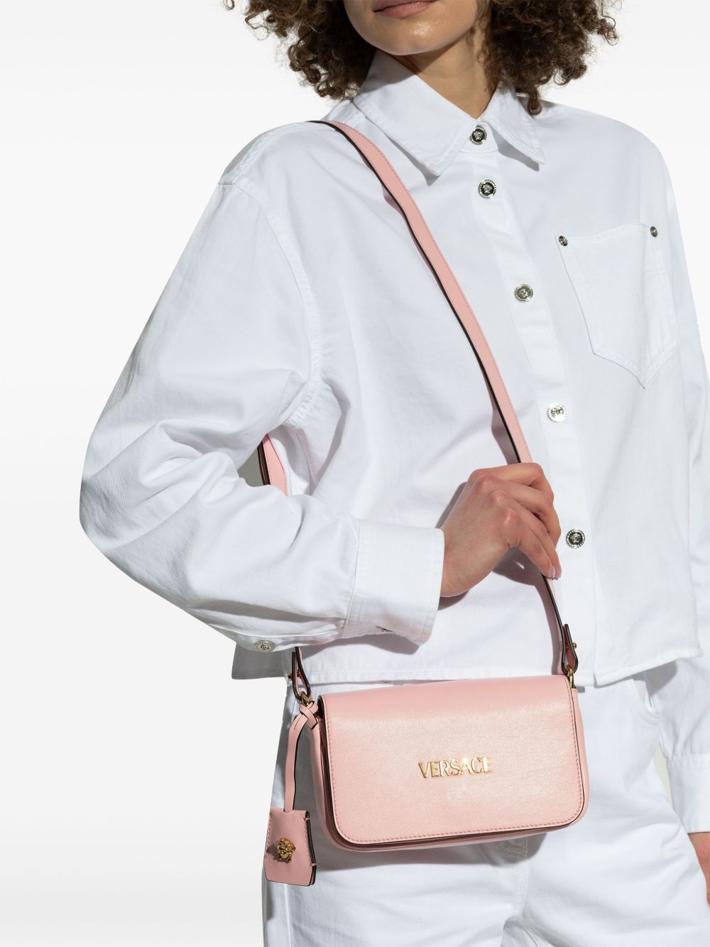 Versace Tag Shoulder Bag In Pink