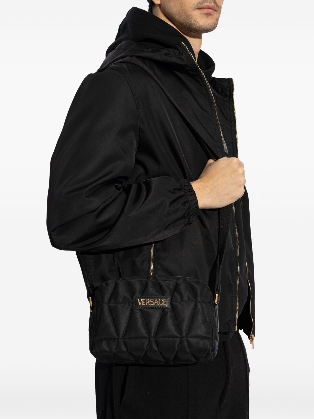 Versace Nylon Quilted Shoulder Bag in Black