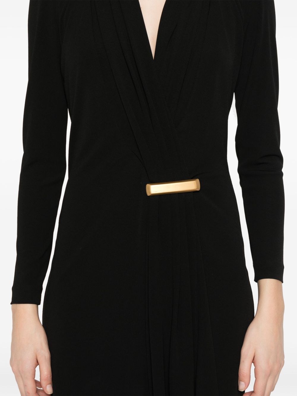 Tom Ford Black V-neck Mini Evening Dress with bar detail