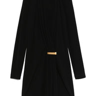 Tom Ford Black V-neck Mini Evening Dress with bar detail