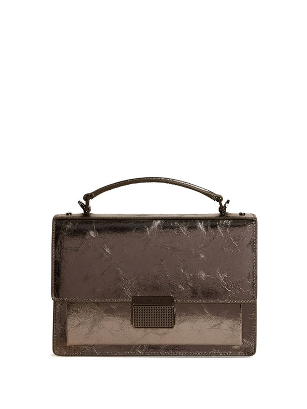 Golden Goose Venezia Bag In Anthracite Grey Laminated Leather With Black Details