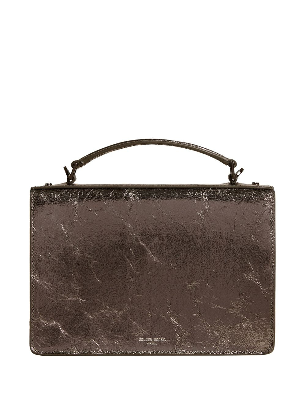 Golden Goose Venezia Bag In Anthracite Grey Laminated Leather With Black Details