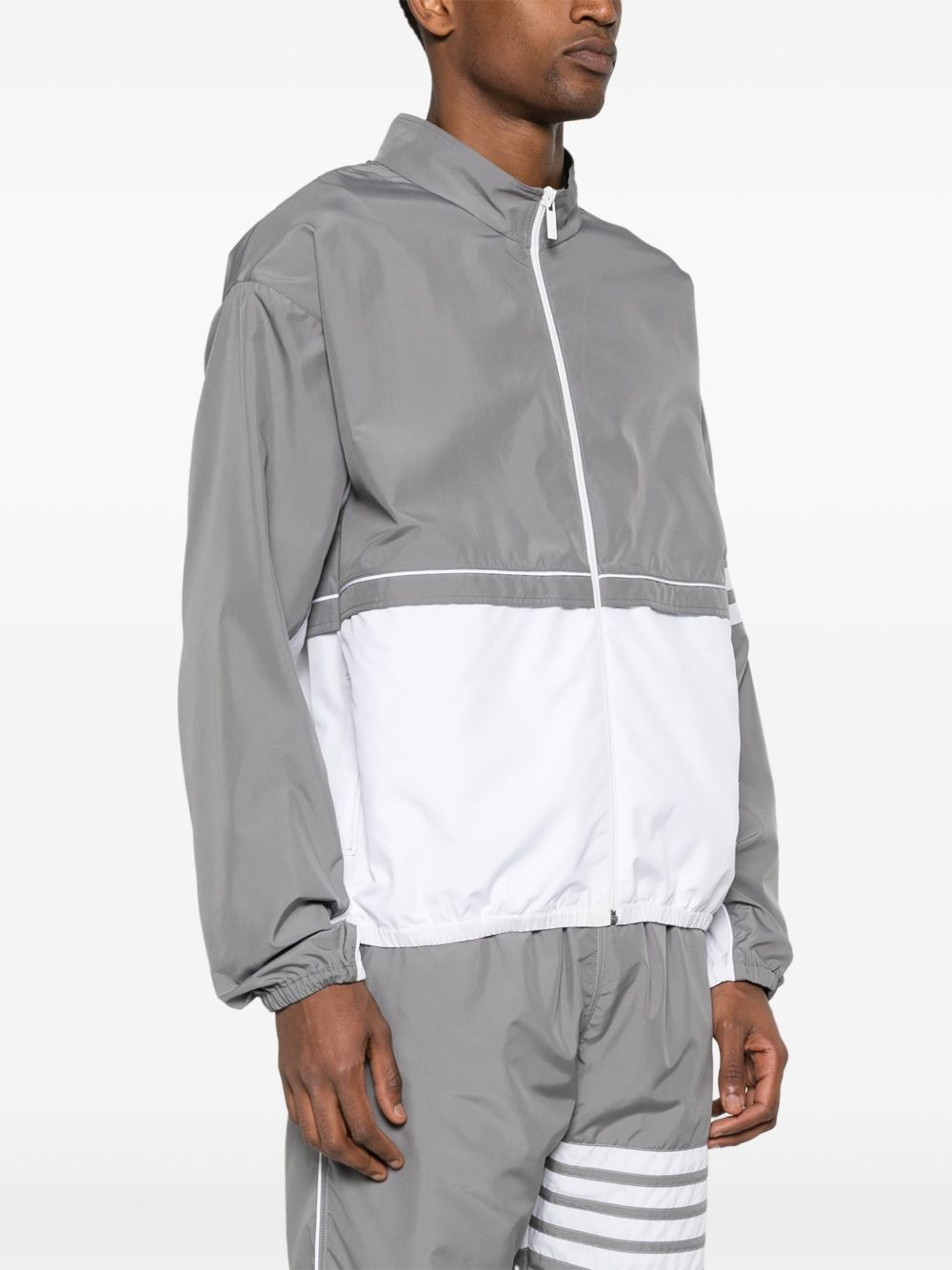 Thom Browne Ripstop 4-Bar Hooded Jacket Grey