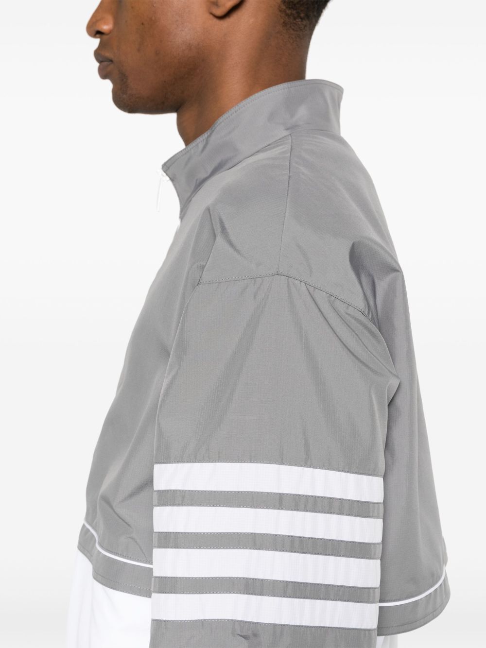 Thom Browne Ripstop 4-Bar Hooded Jacket Grey