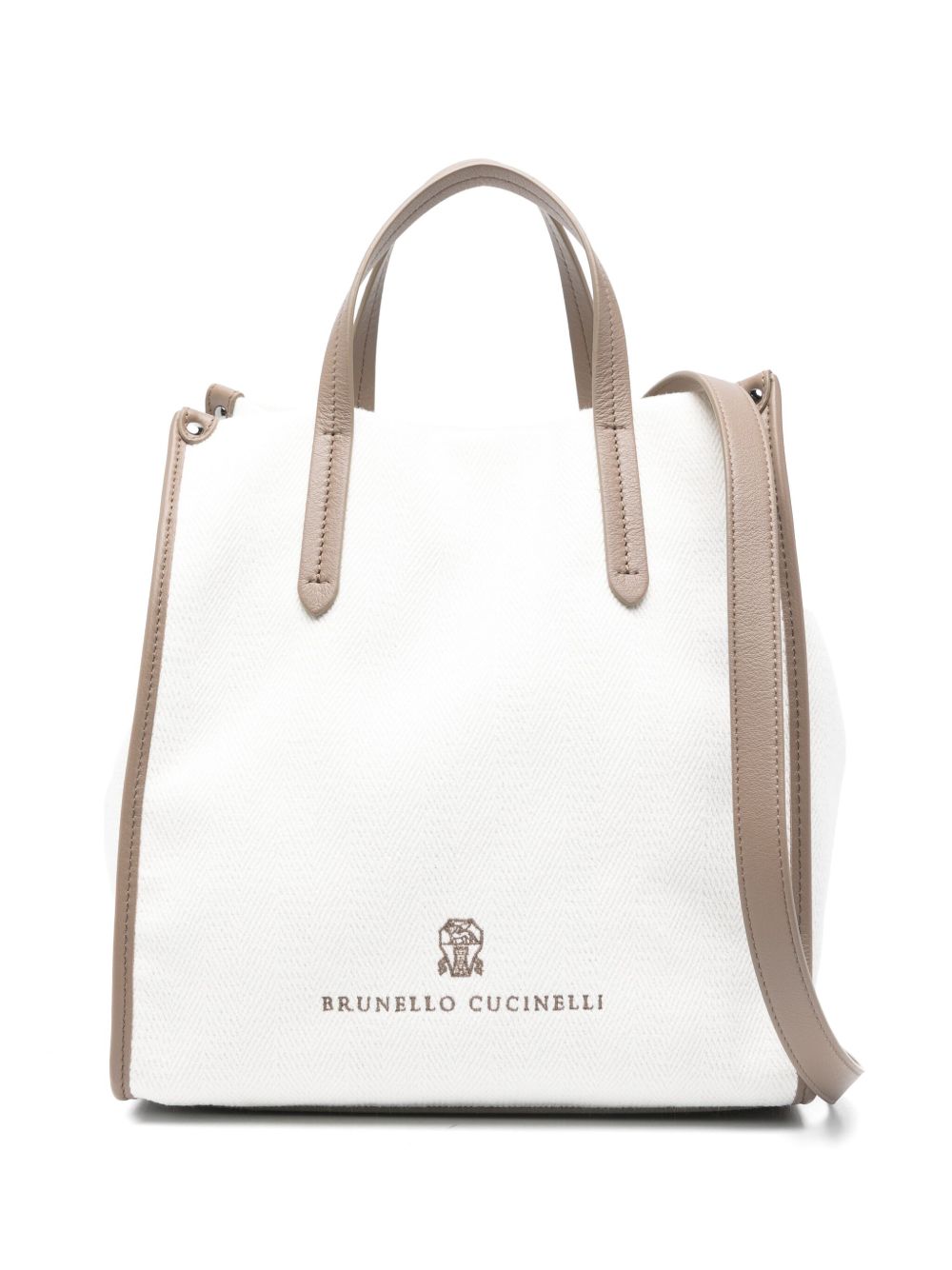 Brunello Cucinelli White Cotton-Linen Tote Bag With Shoulder Strap