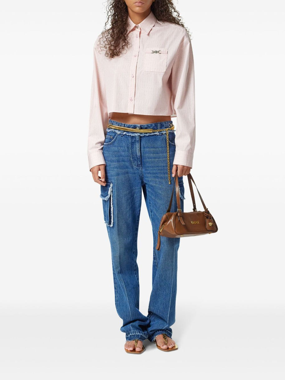 Versace Pinstripe Chain Boxy Short Shirt