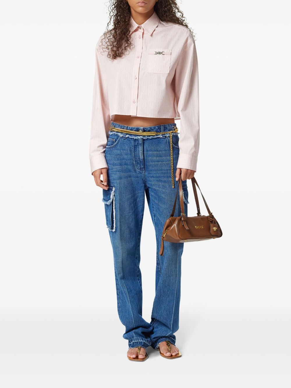 Versace Pinstripe Chain Boxy Short Shirt