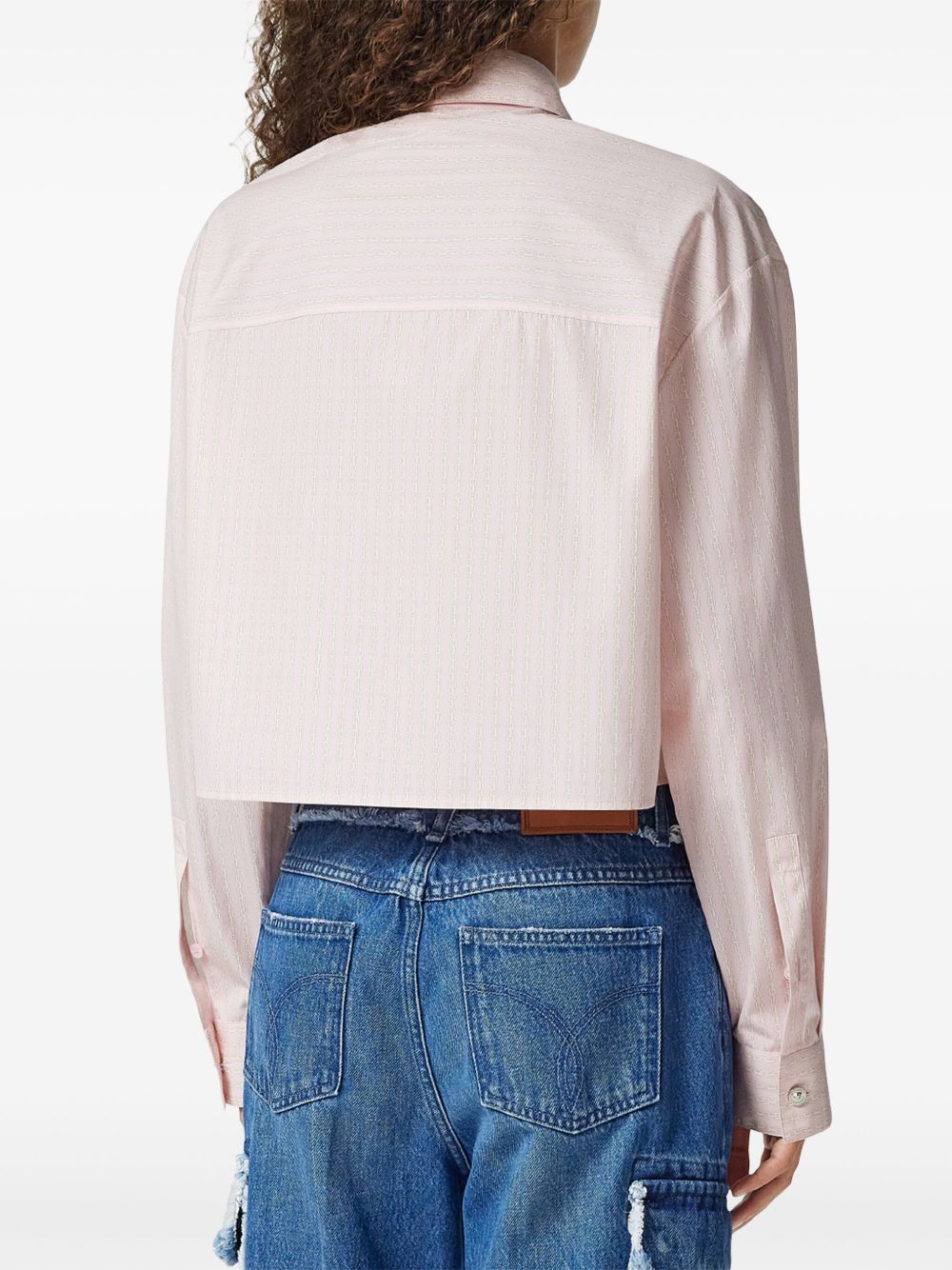 Versace Pinstripe Chain Cropped Shirt In Pink