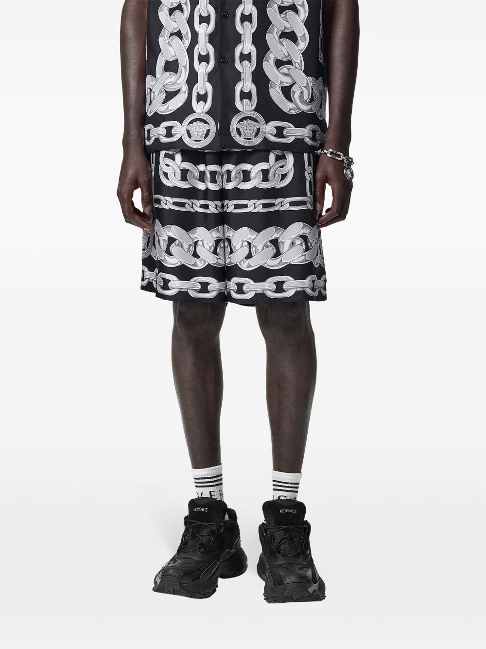 Versace Chain-link Print Shorts In Black