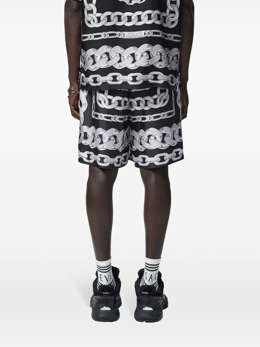 Versace Chain-link Print Shorts In Black