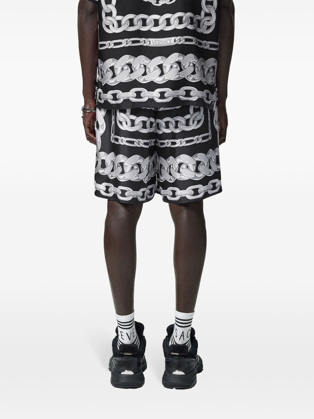 Versace Chain-link Print Shorts In Black