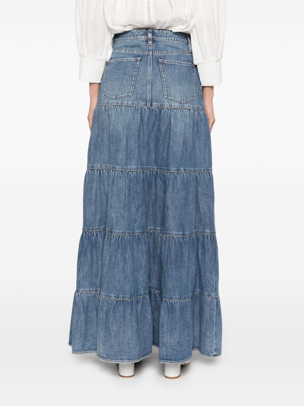 Alice + Olivia Mindy Tiered Maxi Skirt Blue