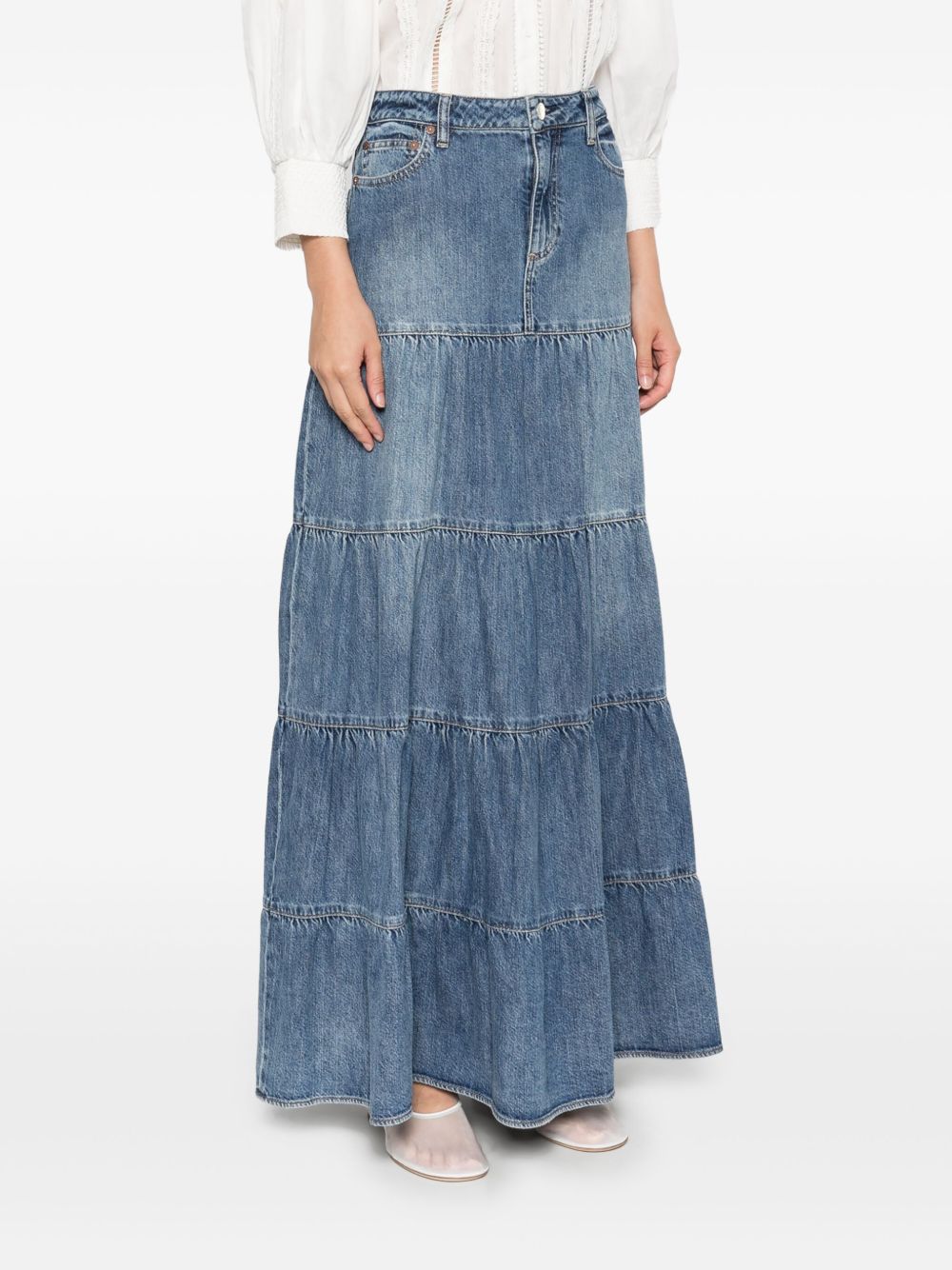 Alice + Olivia Mindy Tiered Maxi Skirt Blue