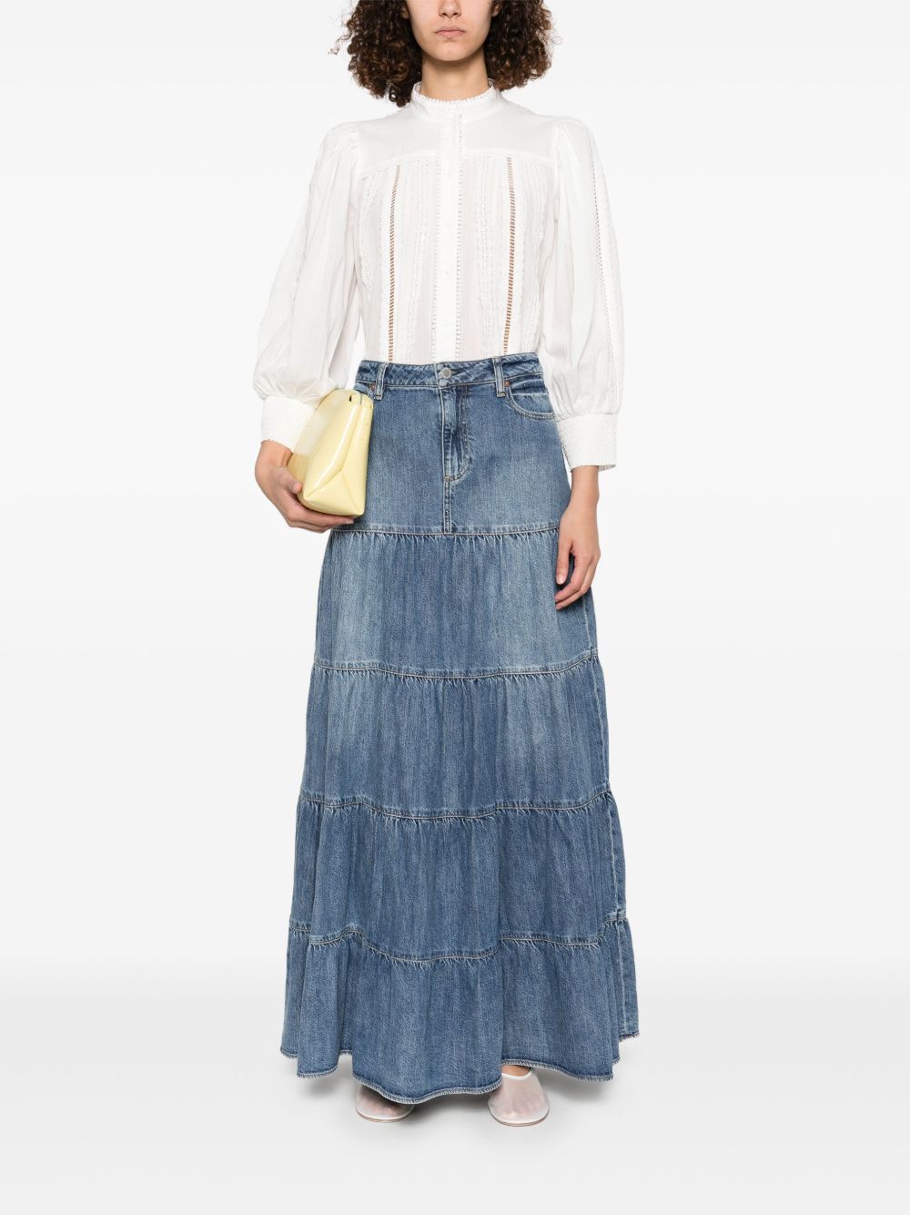 Alice + Olivia Mindy Tiered Maxi Skirt Blue