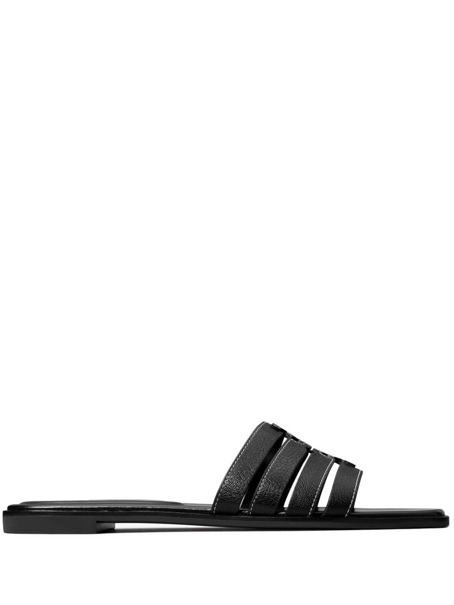 Tory Burch Leather Slide Sandals In Black