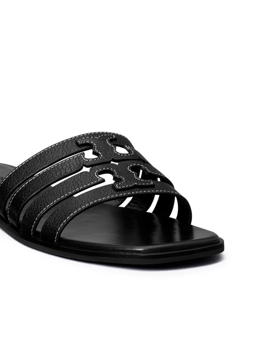 Tory Burch Leather Slide Sandals In Black