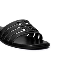 Tory Burch Leather Slide Sandals In Black
