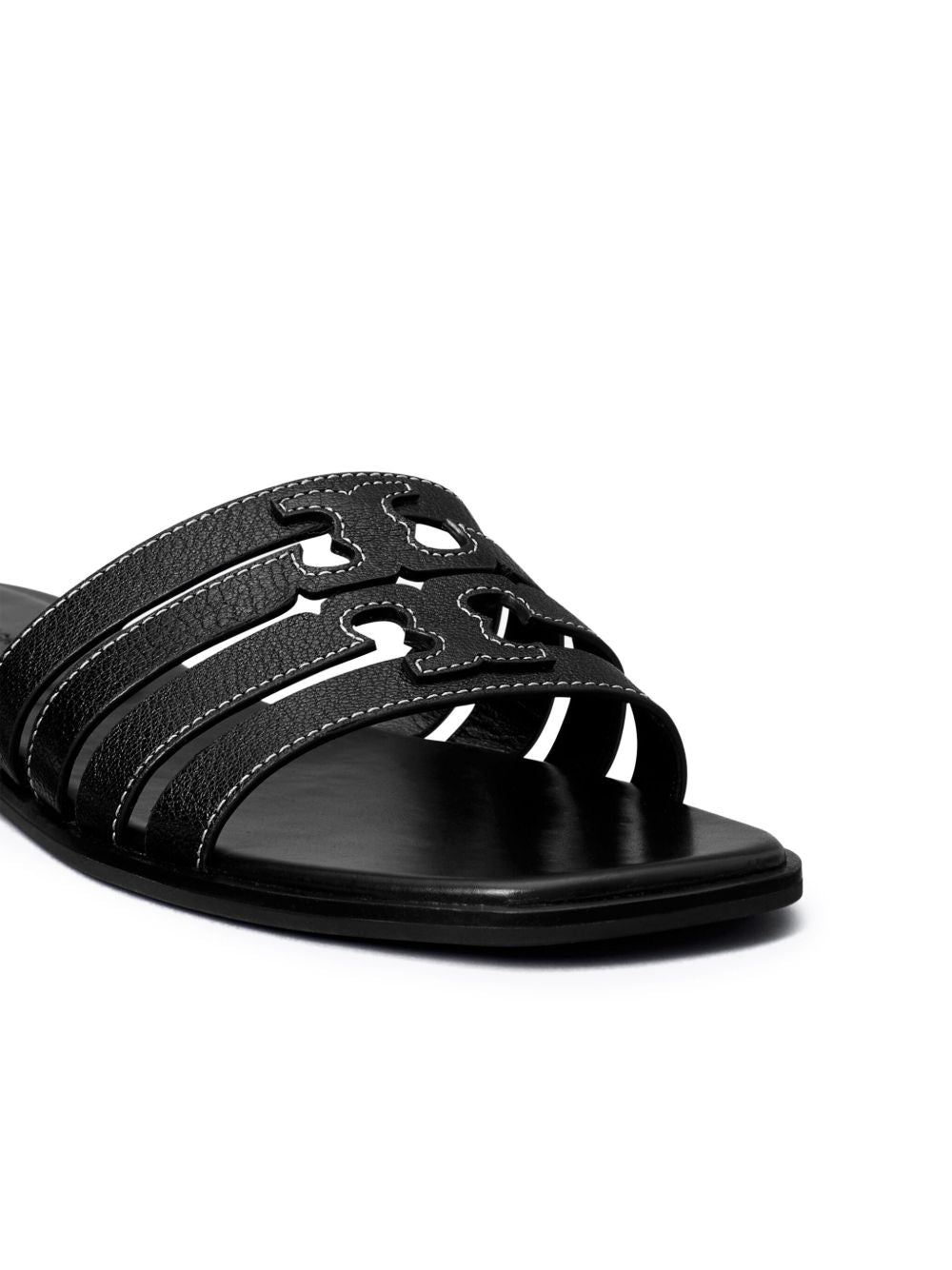 Tory Burch Leather Slide Sandals In Black