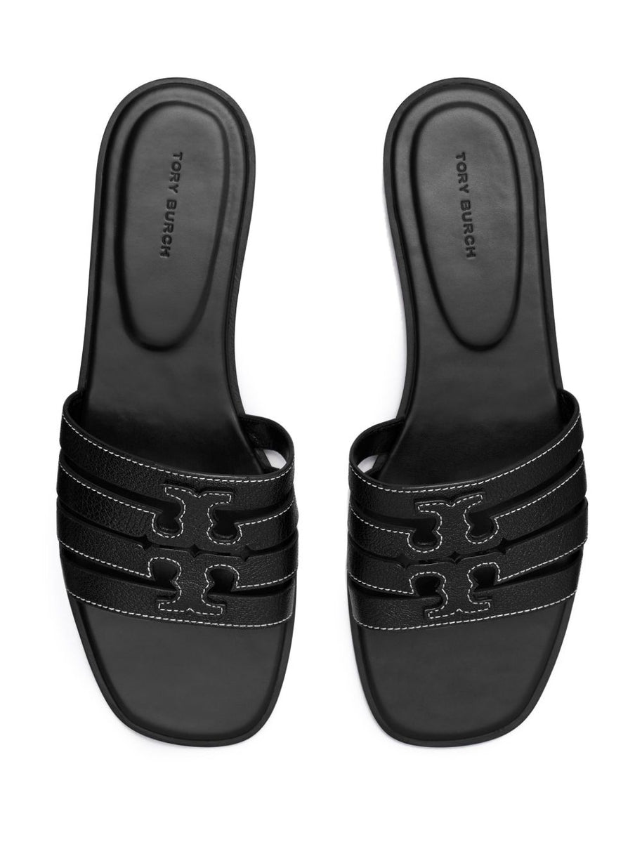 Tory Burch Leather Slide Sandals In Black
