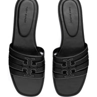 Tory Burch Leather Slide Sandals In Black