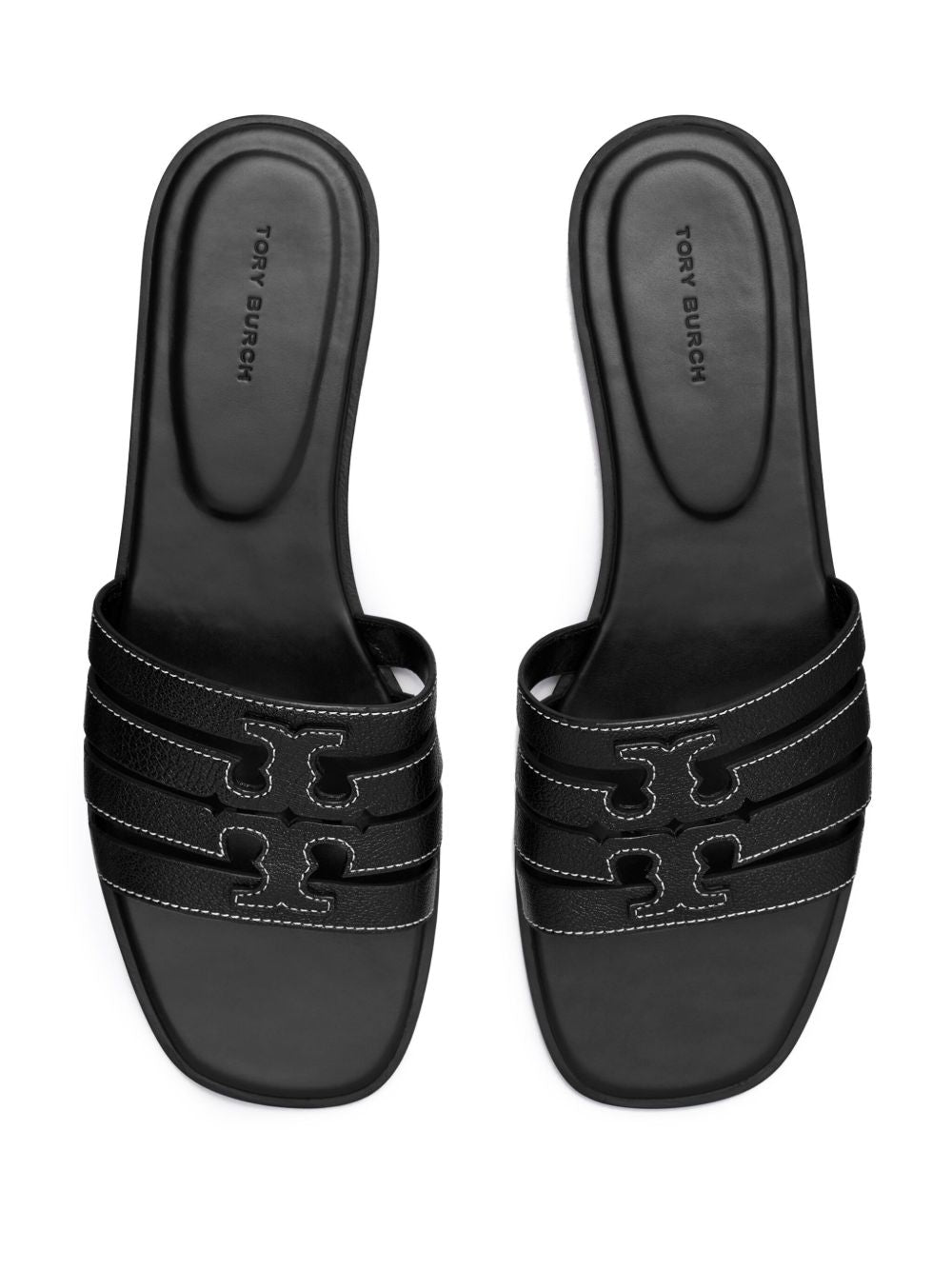 Tory Burch Leather Slide Sandals In Black