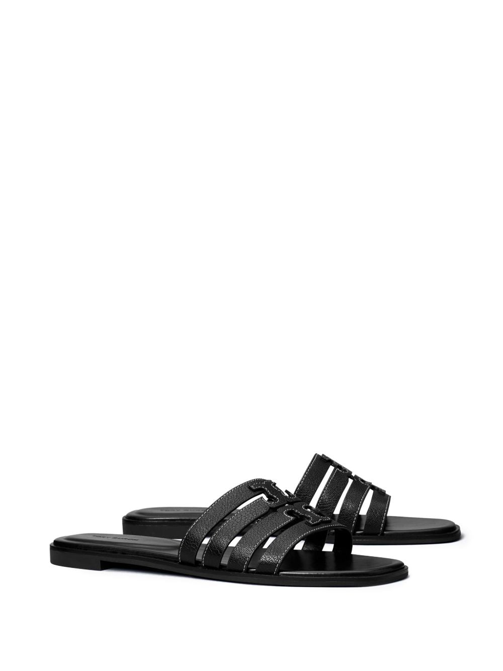 Tory Burch Leather Slide Sandals In Black