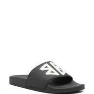Balenciaga Logo Pool Slides - Black
