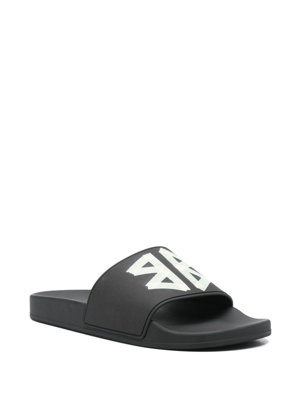 Balenciaga Logo Pool Slides - Black