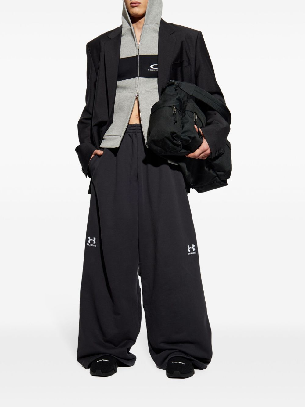Balenciaga Logo Cotton Zipped Hoodie - Grey