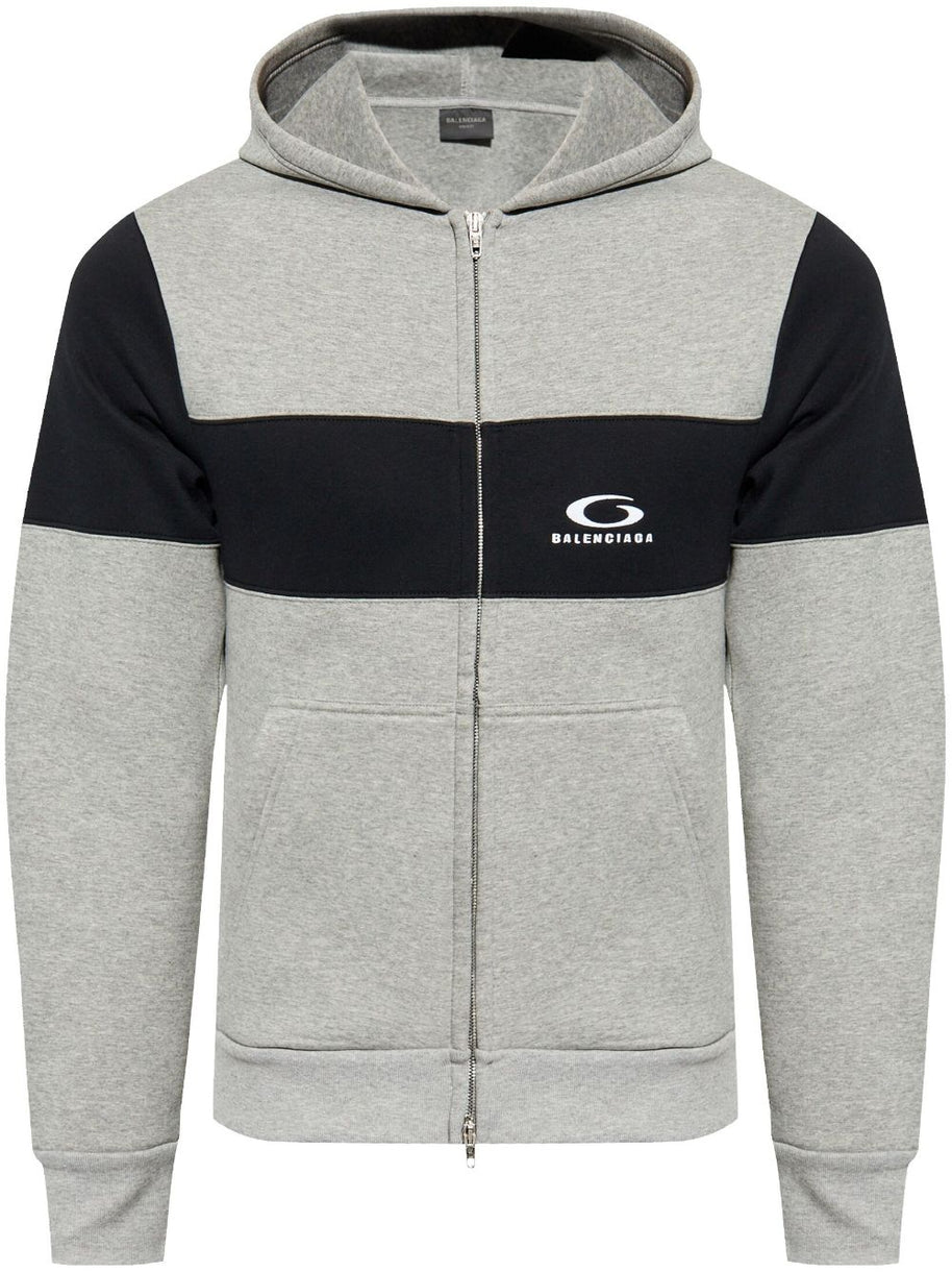 Balenciaga Logo Cotton Zipped Hoodie - Grey