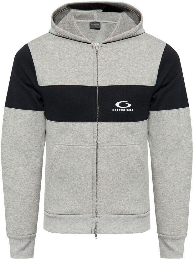 Balenciaga Logo Cotton Zipped Hoodie - Grey