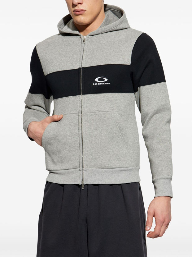 Balenciaga Logo Cotton Zipped Hoodie - Grey