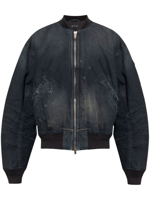 Balenciaga Denim Cotton Bomber Jacket - Black