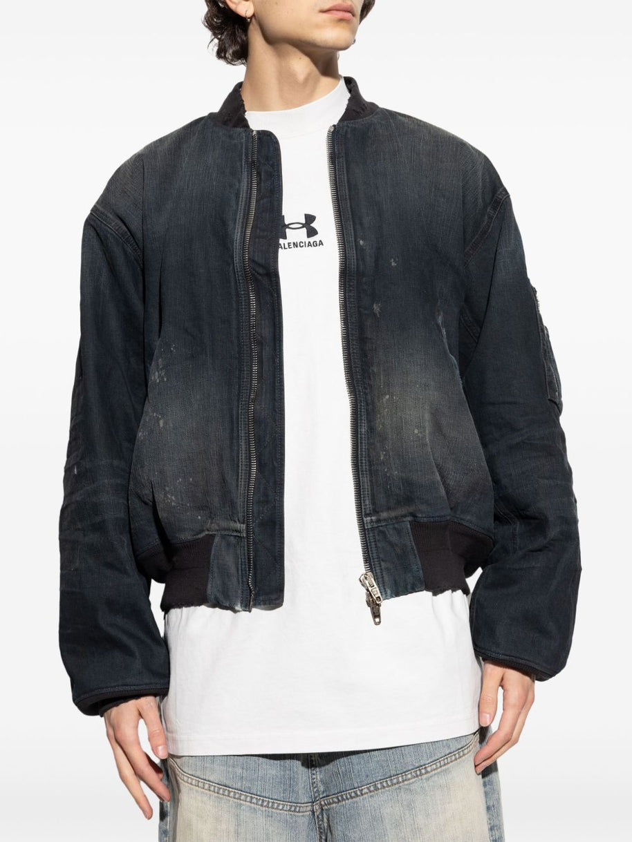 Balenciaga Denim Cotton Bomber Jacket - Black