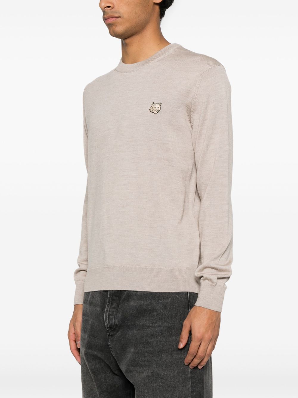 MAISON KITSUNE' Fox Head Wool Sweater Dove Grey