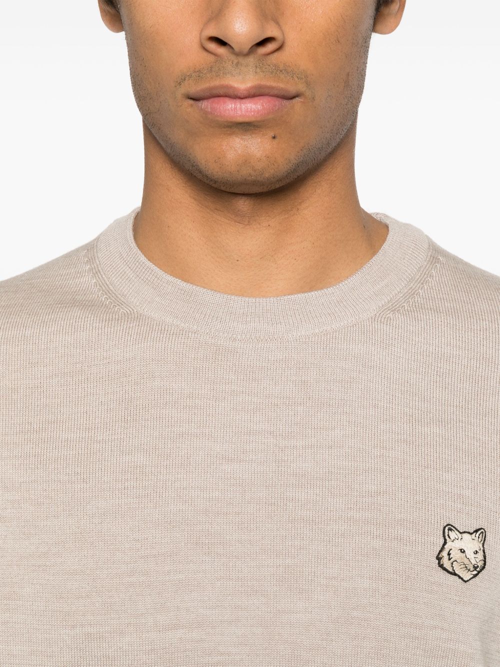 MAISON KITSUNE' Fox Head Wool Sweater Dove Grey