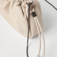 Brunello Cucinelli Soft Leather Bucket Bag With Chain Strap - Cream