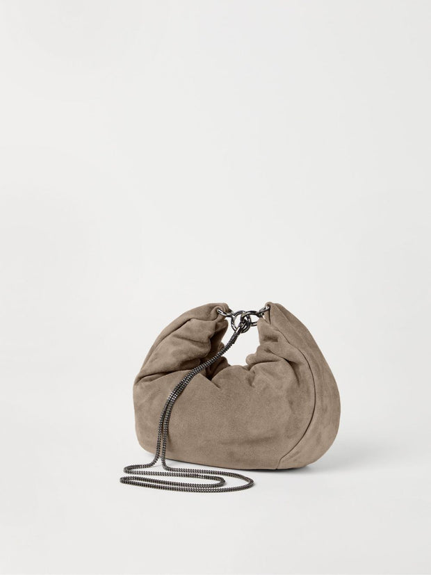 Brunello Cucinelli Suede Hobo Brioche Handbag - Dove Grey