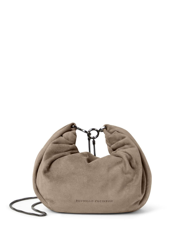 Brunello Cucinelli Suede Hobo Brioche Handbag - Dove Grey