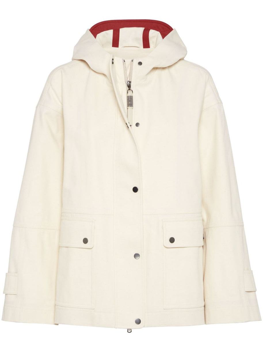 Brunello Cucinelli Hooded Canvas Waterproof Jacket - White