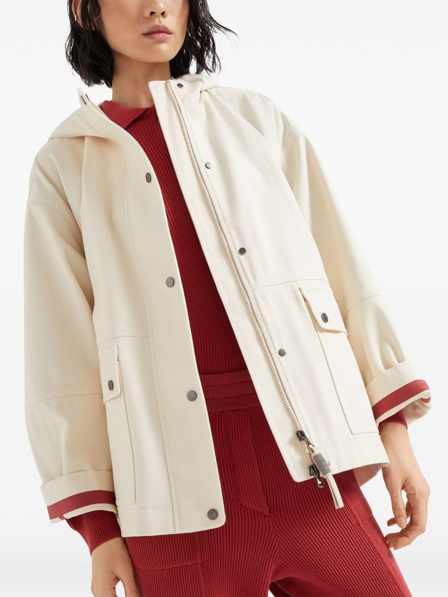 Brunello Cucinelli Hooded Canvas Waterproof Jacket - White