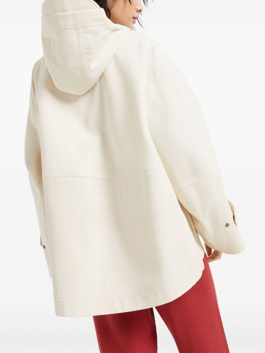 Brunello Cucinelli Hooded Canvas Waterproof Jacket - White