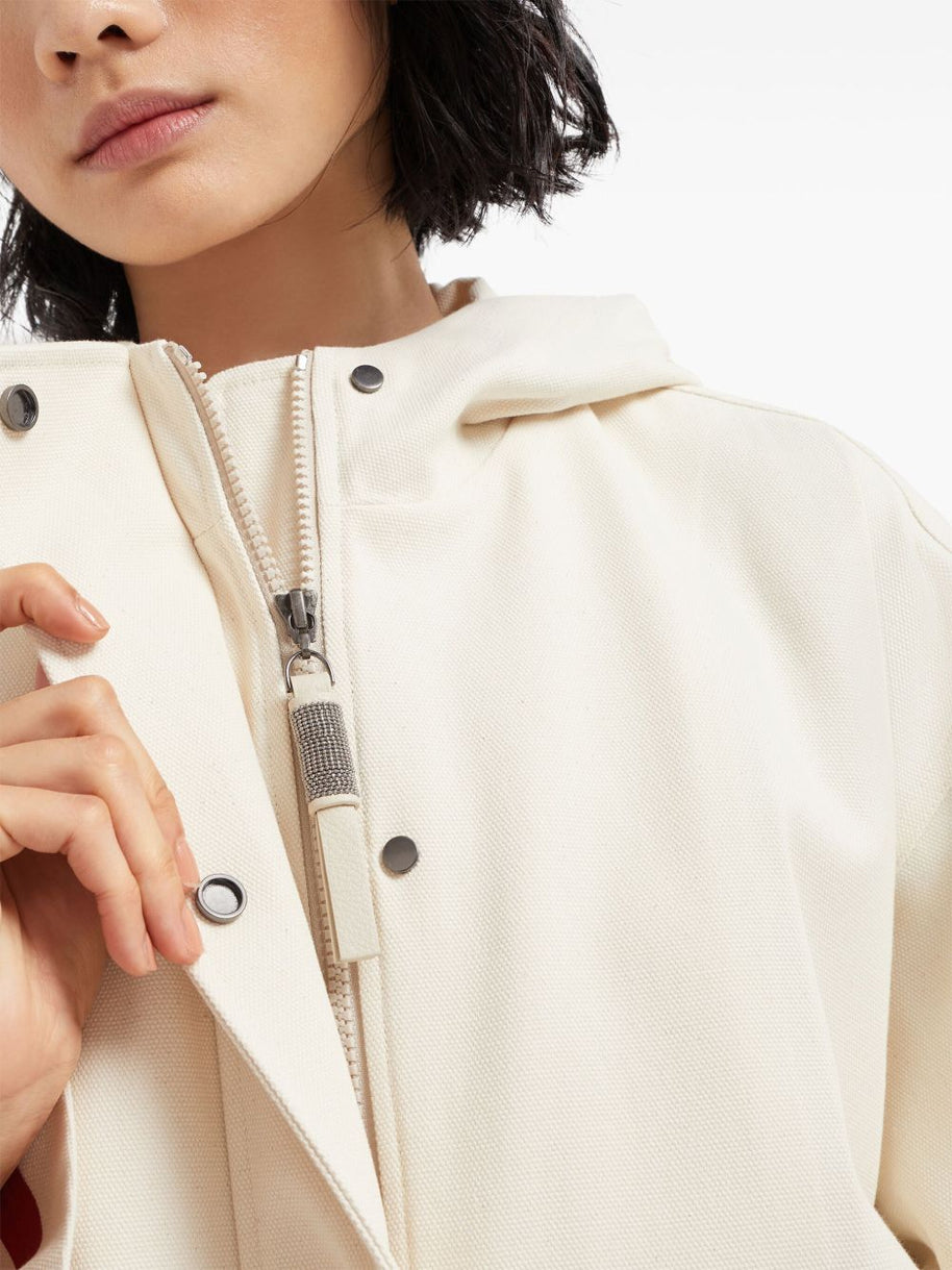 Brunello Cucinelli Hooded Canvas Waterproof Jacket - White